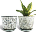 6 Inch Beaded Ceramic Planter Set of 2 with Drainage Hole and Saucer for Plants, Indoor-Outdoor Large Round Succulent