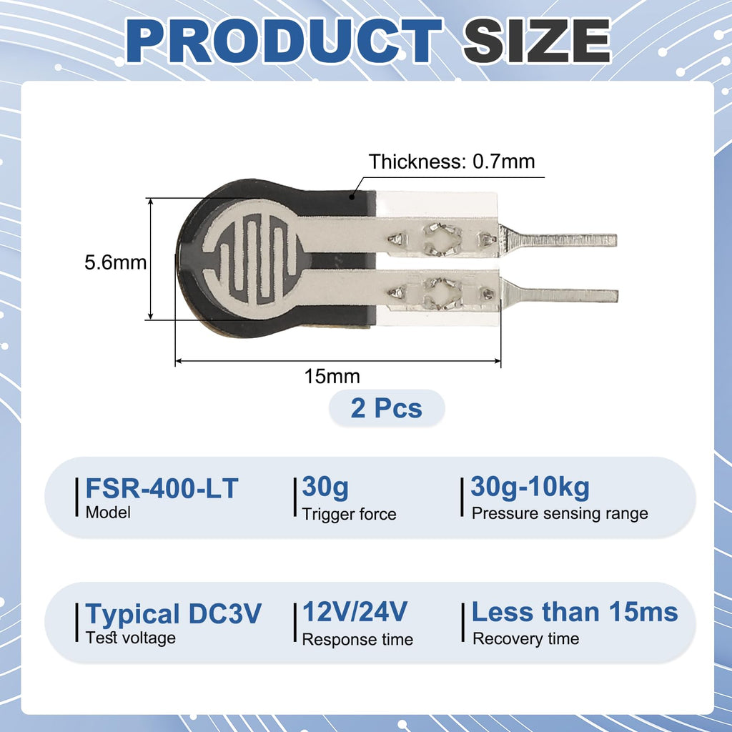 MECCANIXITY Thin Film Pressure Sensor,30g-10kg Force Sensing Resistor,2Pcs
