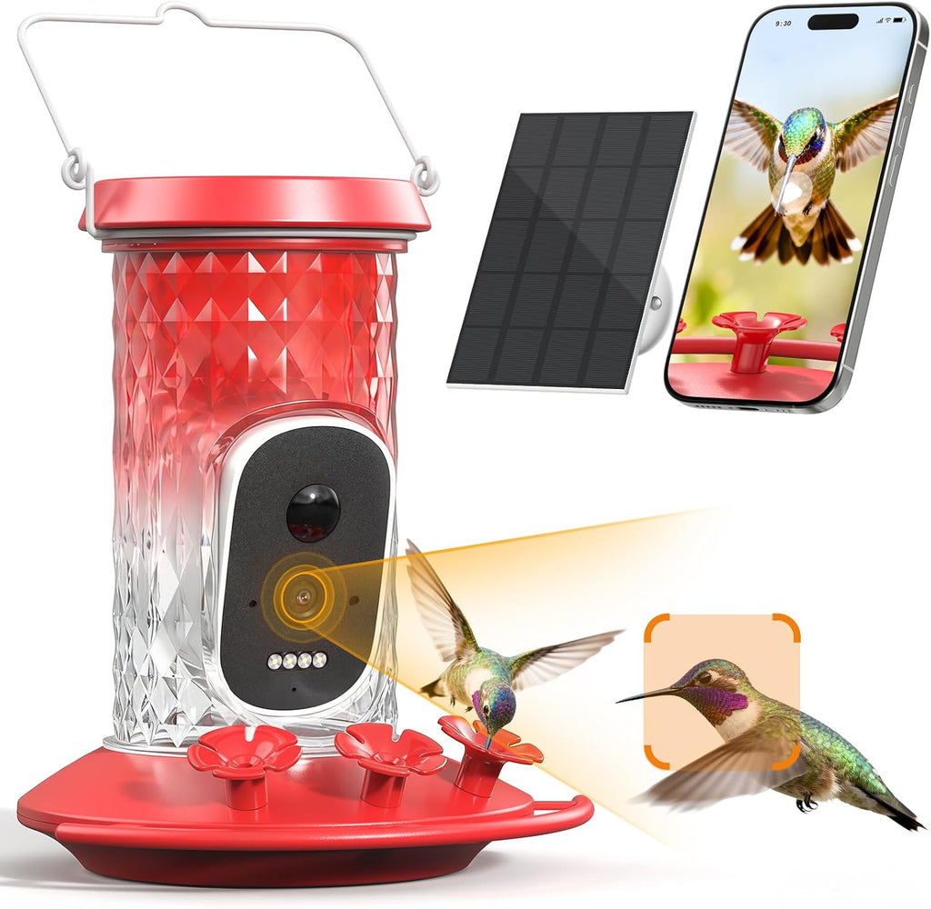 Smart Hummingbird Feeder with Camera (Red)