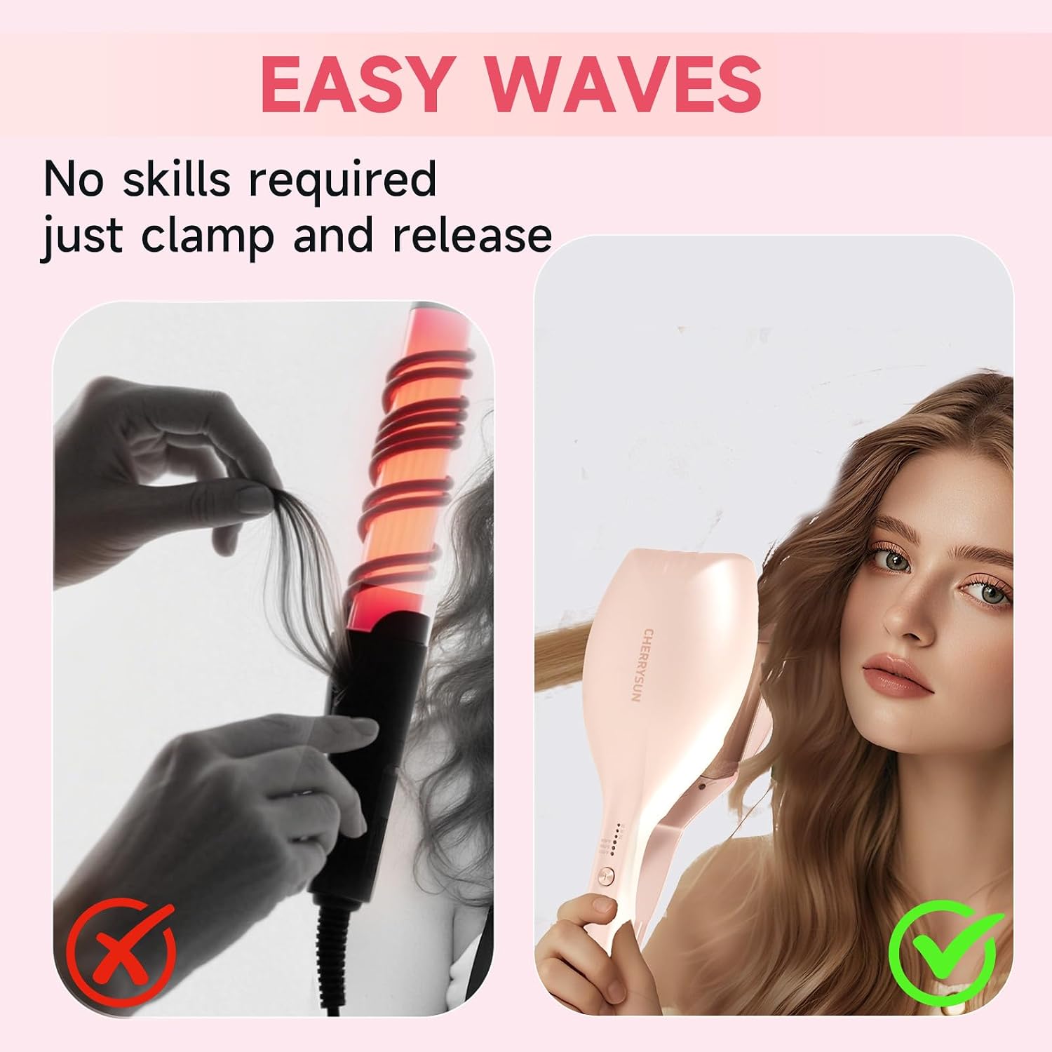 Hair Crimper Waver, 1.45" Dual Barrel S Waver for Beach Waves, Ceramic Curling Iron, Effortless Hair Waving Tool for