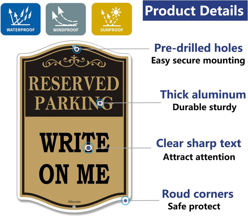 Reserved Parking Sign Custom Personalized Blank Write-On Metal Business 18" x 12" Sturdy Rust Aluminum Weatherproof