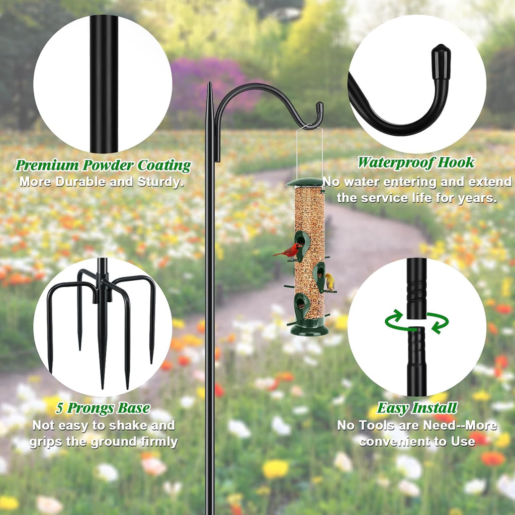63'' Bird Feeder Pole, 5-Prong Base Shepherds Hook for Outdoor