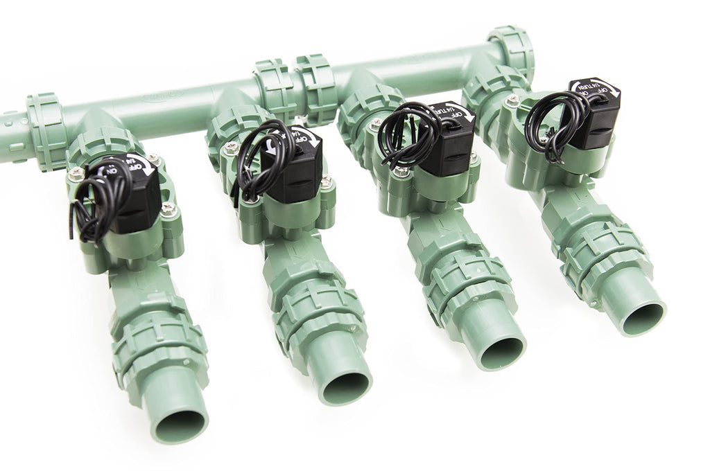 Orbit 4-Valve Preassembled Sprinkler Manifold – Easy Install, Works with PVC & Poly Pipe, Includes 4 3/4" Poly Male Adapter (4-Valve)