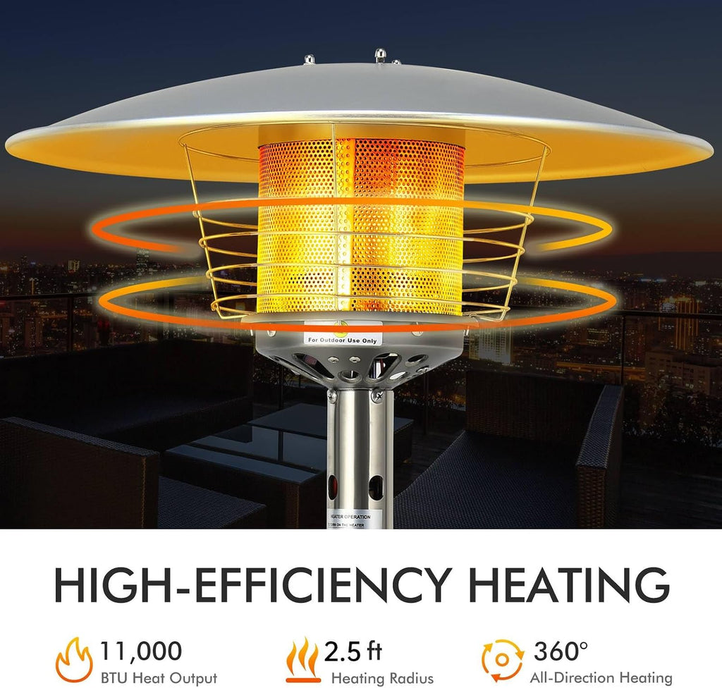 Tabletop Propane Patio Heater with Adjustable Flame, 11,000 BTU