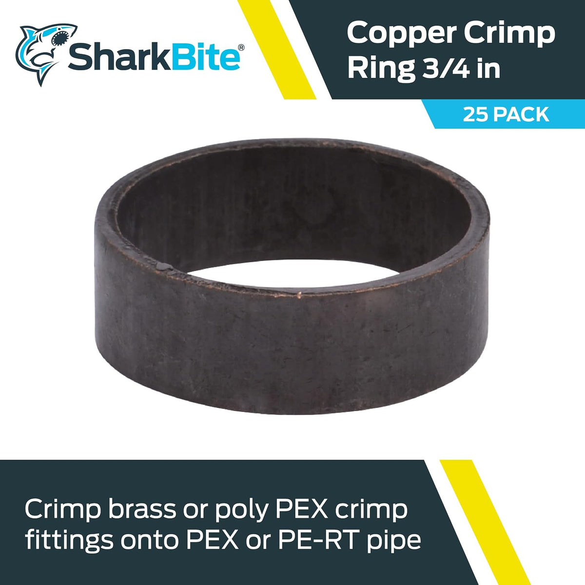 SharkBite 3/4 Inch Copper Crimp Rings, Pack of 25, PEX Pipe, PE-RT, 23103CP25