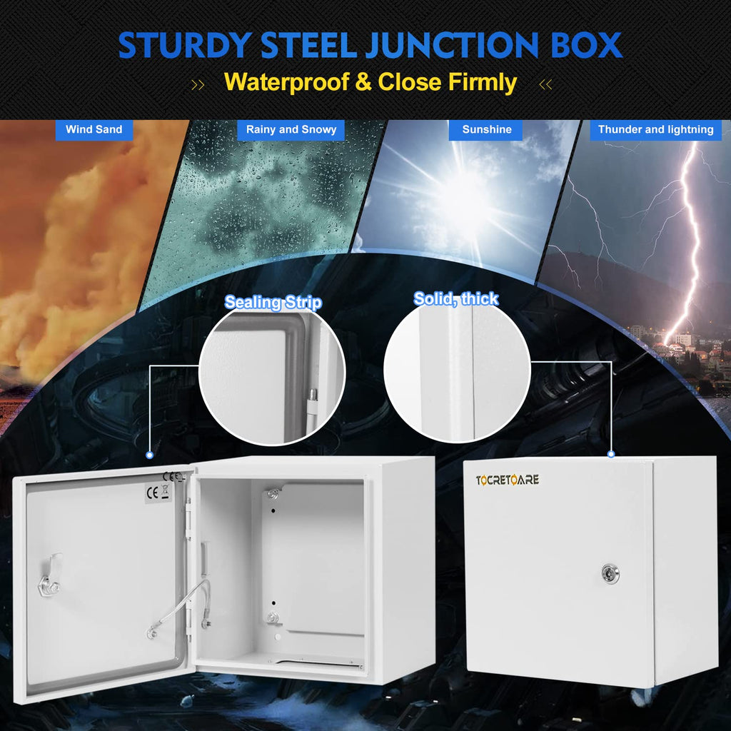 Tocretoare Outdoor Electrical Box, Steel Junction Box 12 x 10 x 6'', NEMA 4X Electrical Enclosure Box IP66 Waterproof & Dustproof, Universal Electrical Project Box with Lock & Mounting Plate
