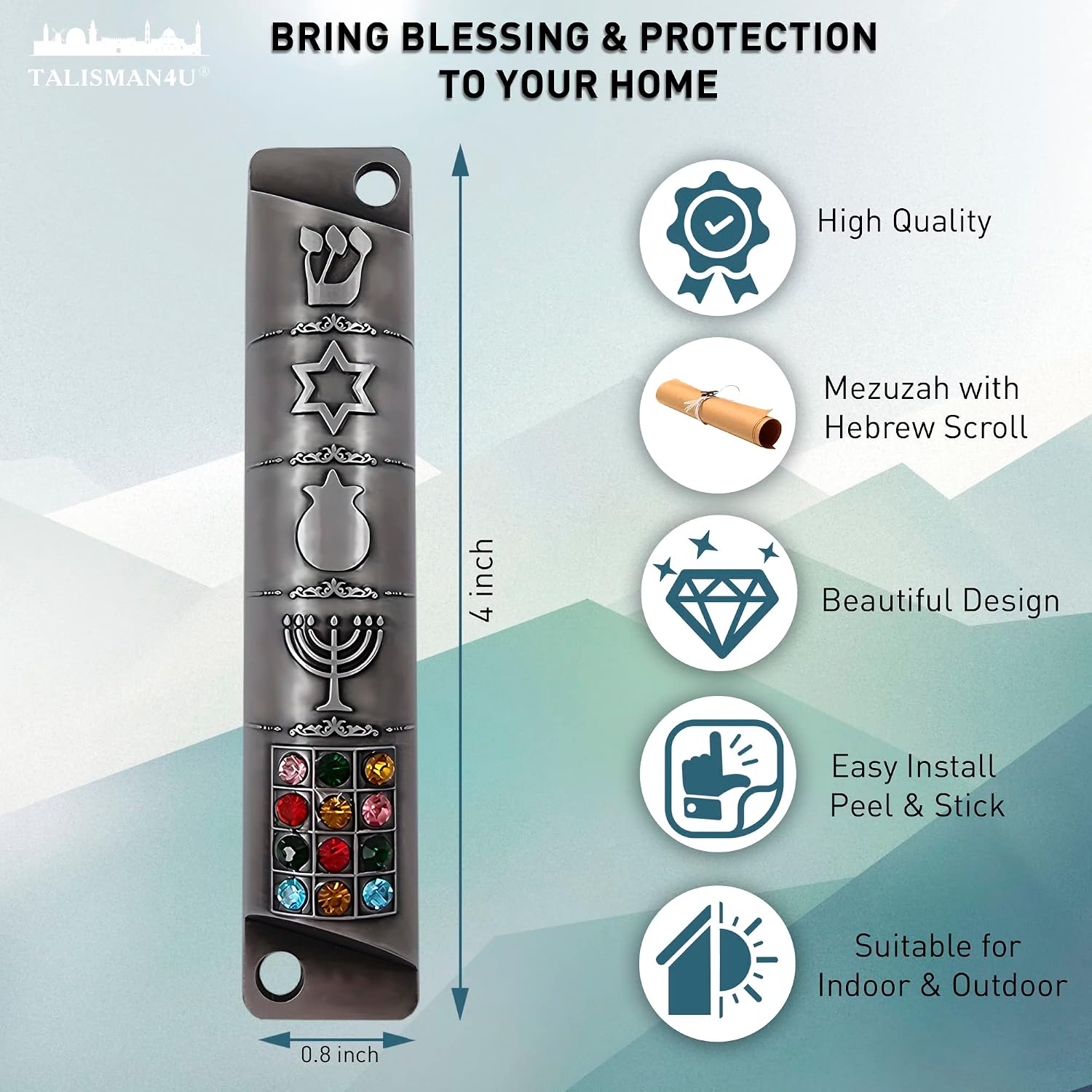 Pewter Mezuzah Case with Scroll 3D Jewish Star of David Hoshen