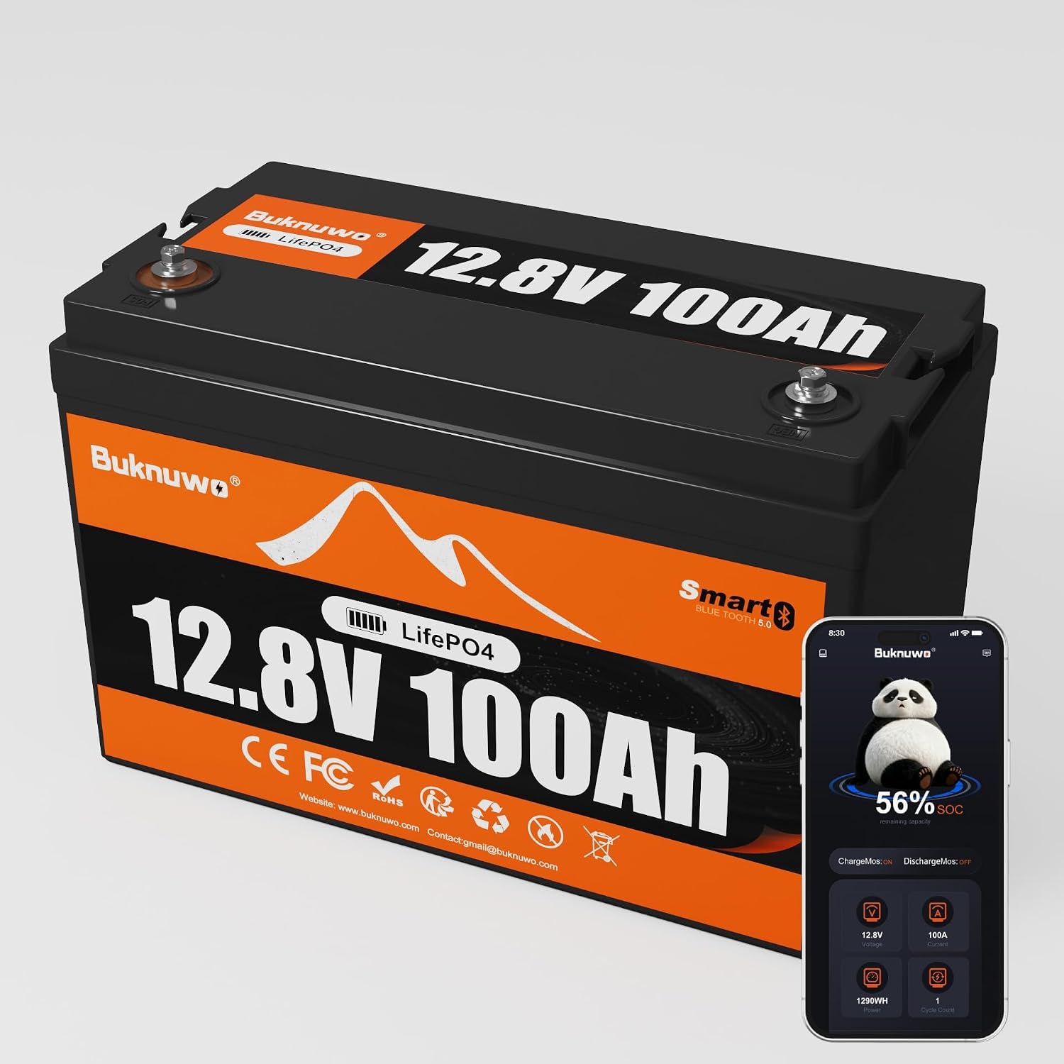 12V 100Ah LiFePO4 Lithium Battery with Bluetooth,15000+ Cycles Lithium Battery for Trolling Motor, Off-Grid,Boat,RV