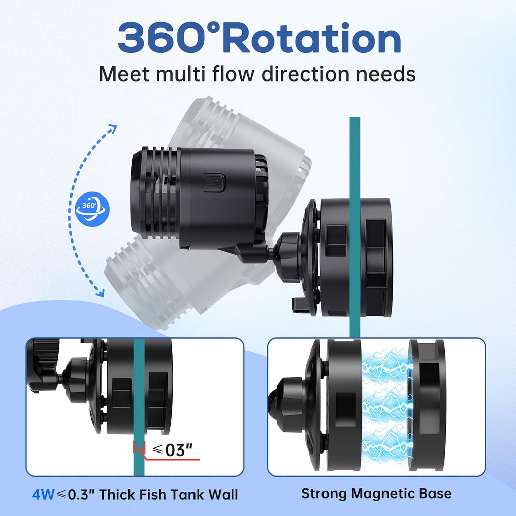 Aquarium Wave Maker 4W 750GPH Submersible Water Circulation Pump with Magnetic Base, Quiet Rotating Powerhead for