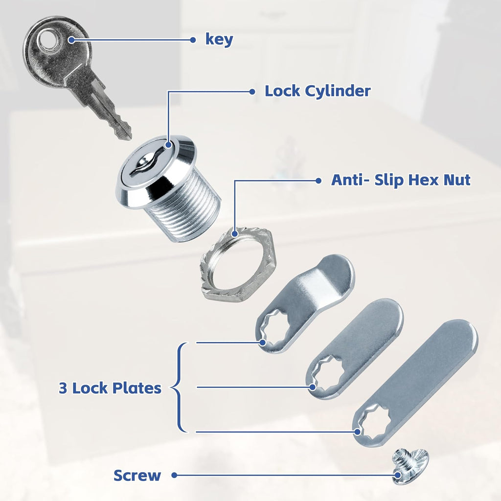 Cabinet Cam Locks Keyed ，5/8" Cabinet Cam Lock for Files Drawers Tool Box Barrel Lock, 6 Pack