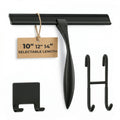 10" Shower Squeegee for Glass Doors & Windows with 2 Hooks, Black