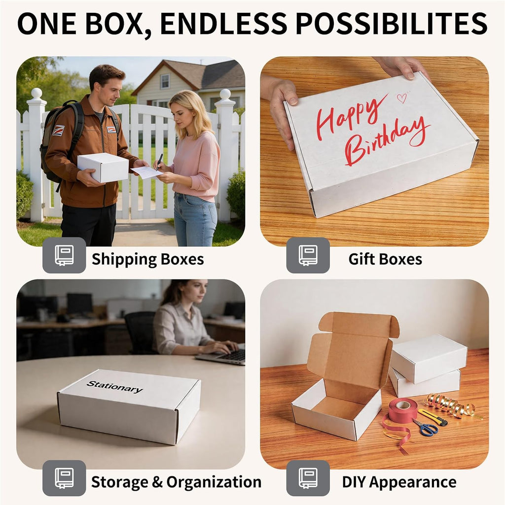 12" x 9" x 4" White Corrugated Cardboard Shipping Boxes Set of 5