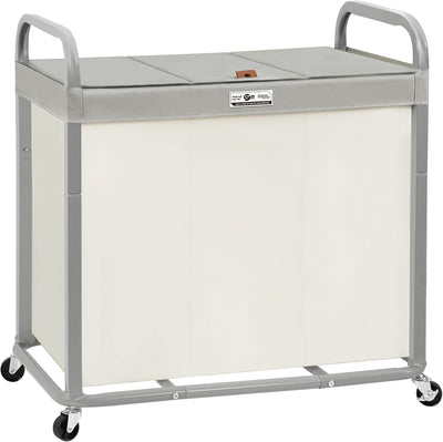 3 Section Laundry Sorter, 60 Gal. Laundry Hamper Cart with Heavy Duty Rolling Lockable Wheels and Removable Bags