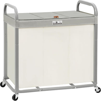 3 Section Laundry Sorter, 60 Gal. Laundry Hamper Cart with Heavy Duty Rolling Lockable Wheels and Removable Bags