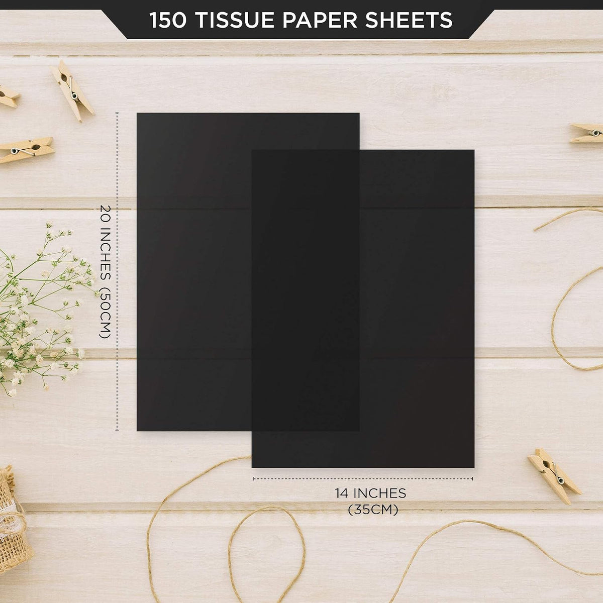 150 Sheets Black Tissue Paper for Gift Bags 14x20 Halloween Decor