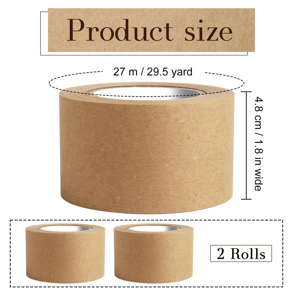 2 Pack Brown Packing Tape,Water Activated Tape Brown Paper Tape for Shipping, Storage, Crafts(48 mm x 59 Yard)