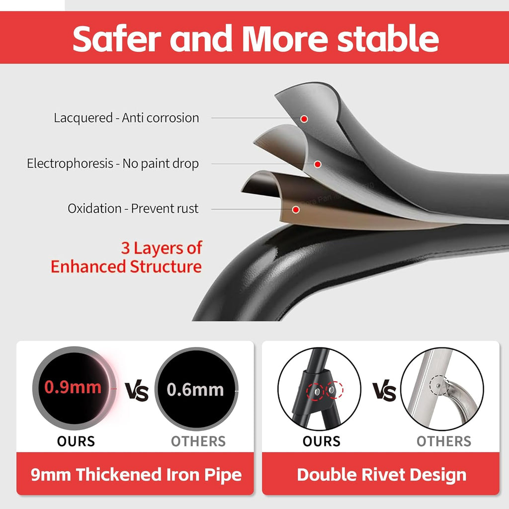 3 Step Ladder Foldable Folding Stool - for Home Adults Kitchen, Iron, Black, Extension Tall Heavy Duty with Handrails
