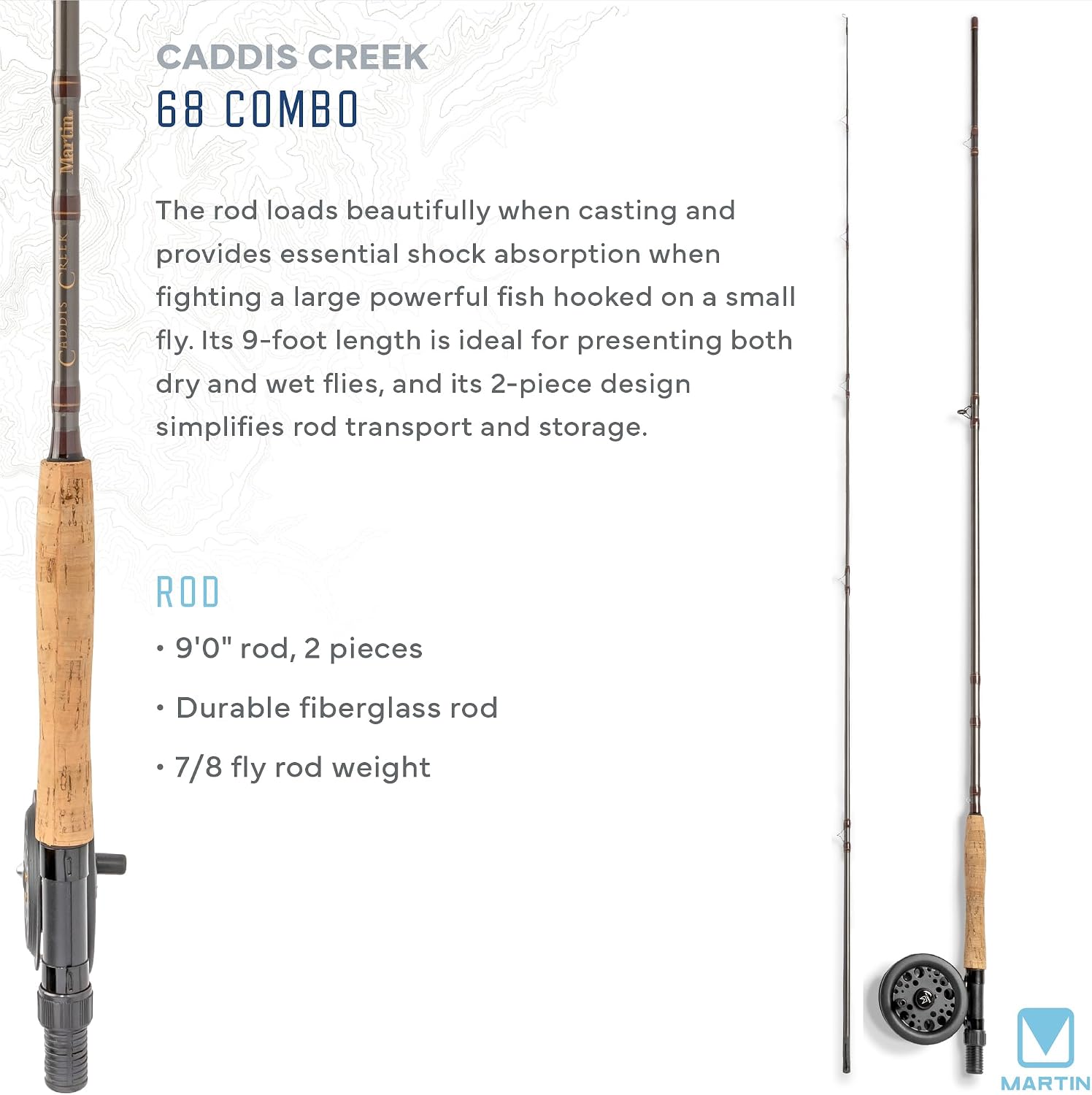 Caddis Creek Fly Fishing Rod and Reel Combo, 9-Foot 2-Piece Fiberglass Rod, Moderate Fast Action, Single Action Fly