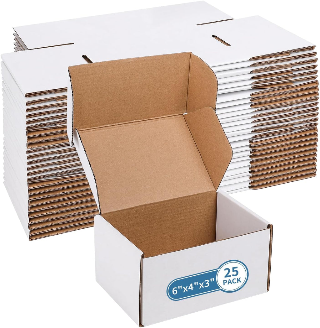6" x 4" x 3" White Corrugated Cardboard Shipping Boxes Set of 25