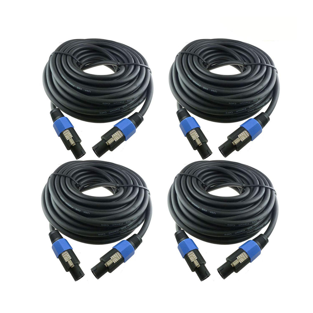 4X 25 Feet Professional Speakon to Speakon Cables Wire, 12 Gauge AWG 2-Conductor Audio Amplifier Speaker Cord, 4 Pack