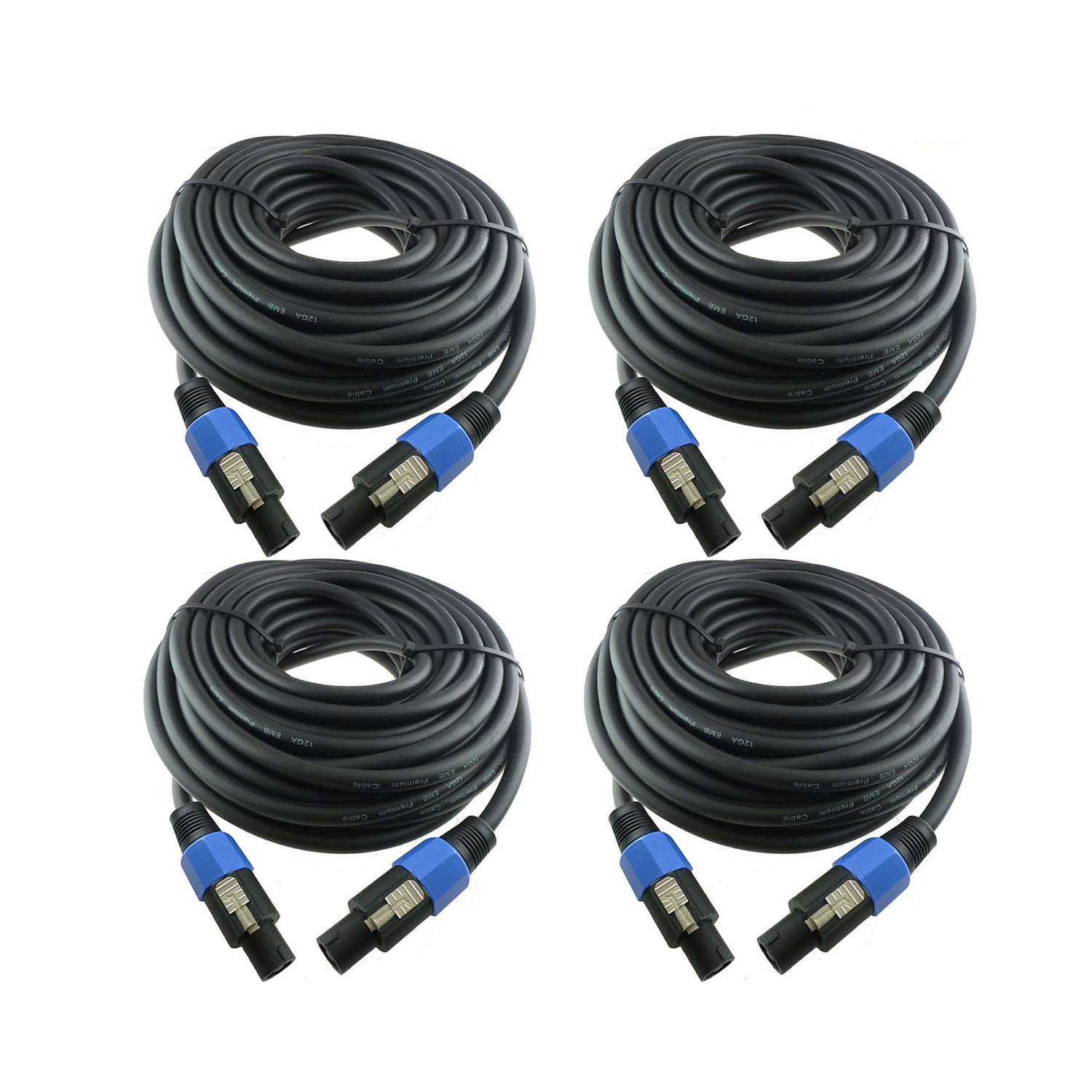 4X 25 Feet Professional Speakon to Speakon Cables Wire, 12 Gauge AWG 2-Conductor Audio Amplifier Speaker Cord, 4 Pack
