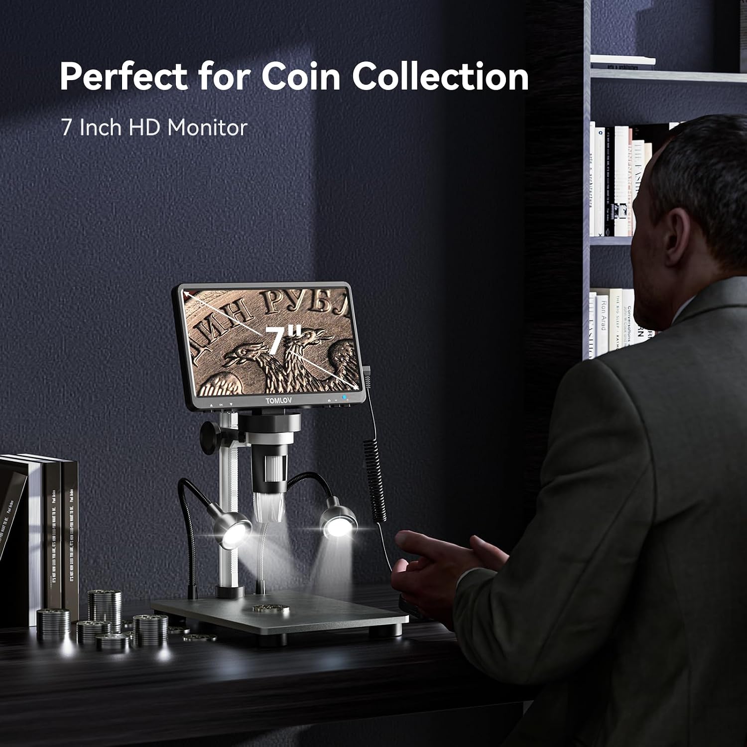 DM9 7" Digital Microscope: 1080P 1200X Coin Microscope Magnifier, 12MP Ultra-Precise Focusing LCD Soldering