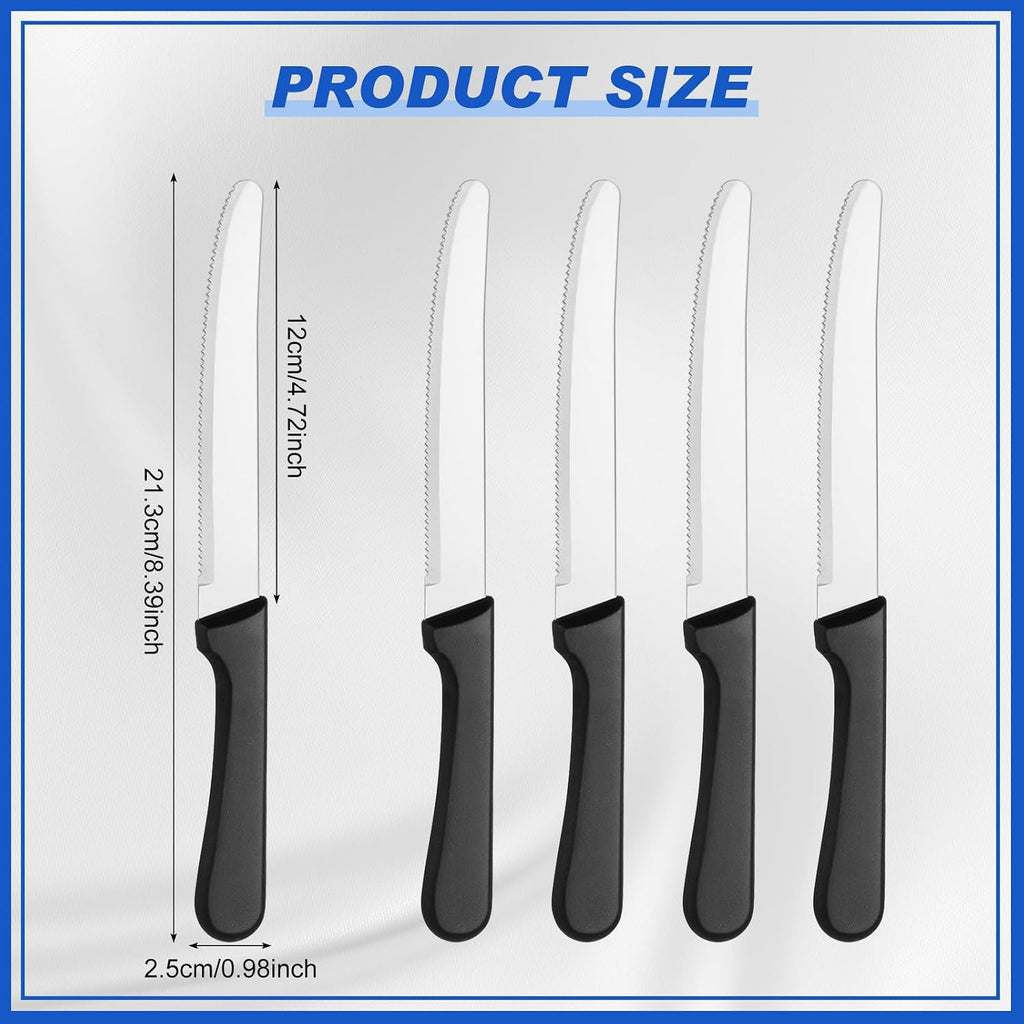 100 Pcs Steak Knives Bulk 8.39 Inch Rounded Serrated Blade, Black