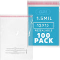 12" x 15" Self Seal Poly Bags, Large, 100 Pack, 1.5 Mil, for Packaging, GPI