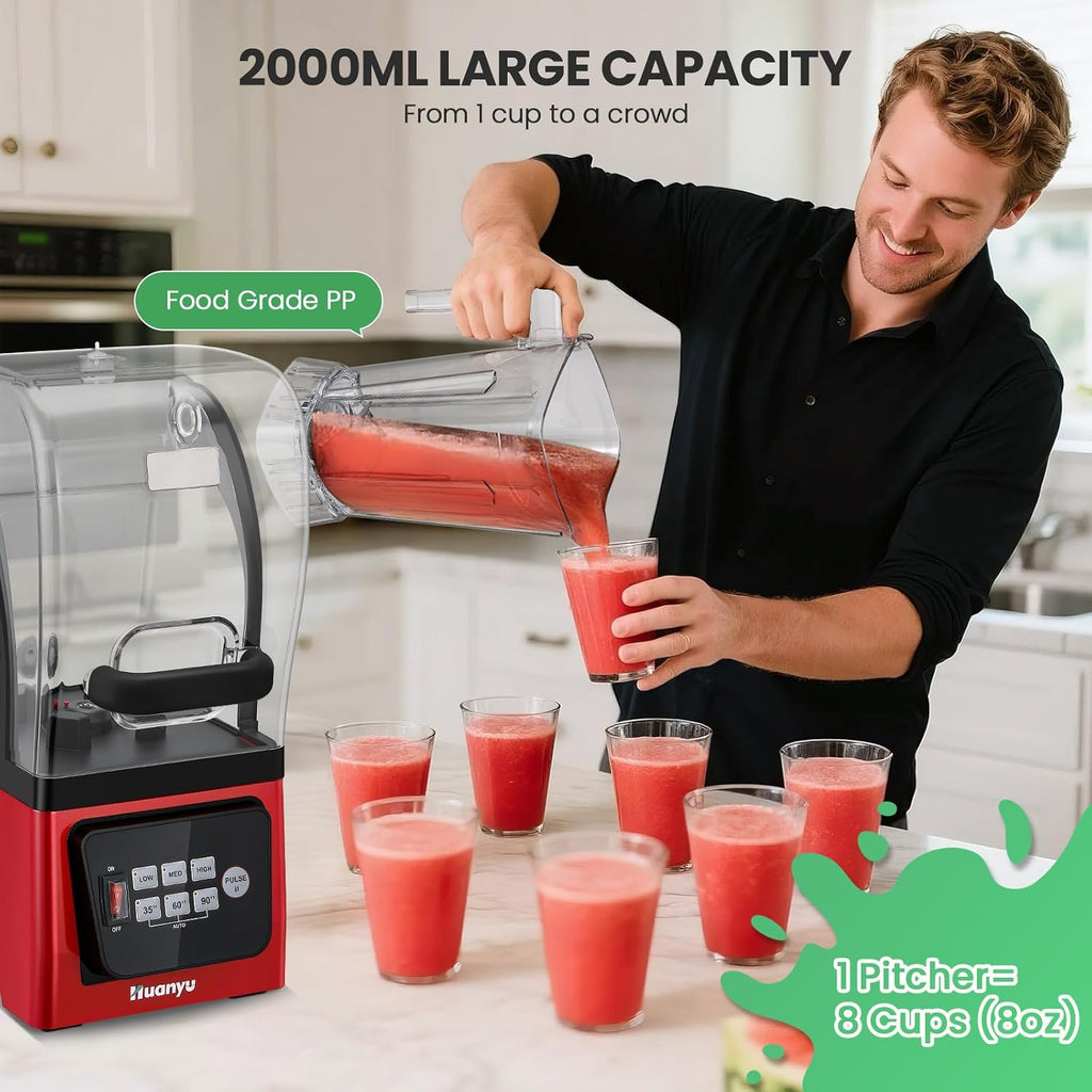 2200W Commercial Blender, Quiet Sound Enclosure, Self-Clean Red