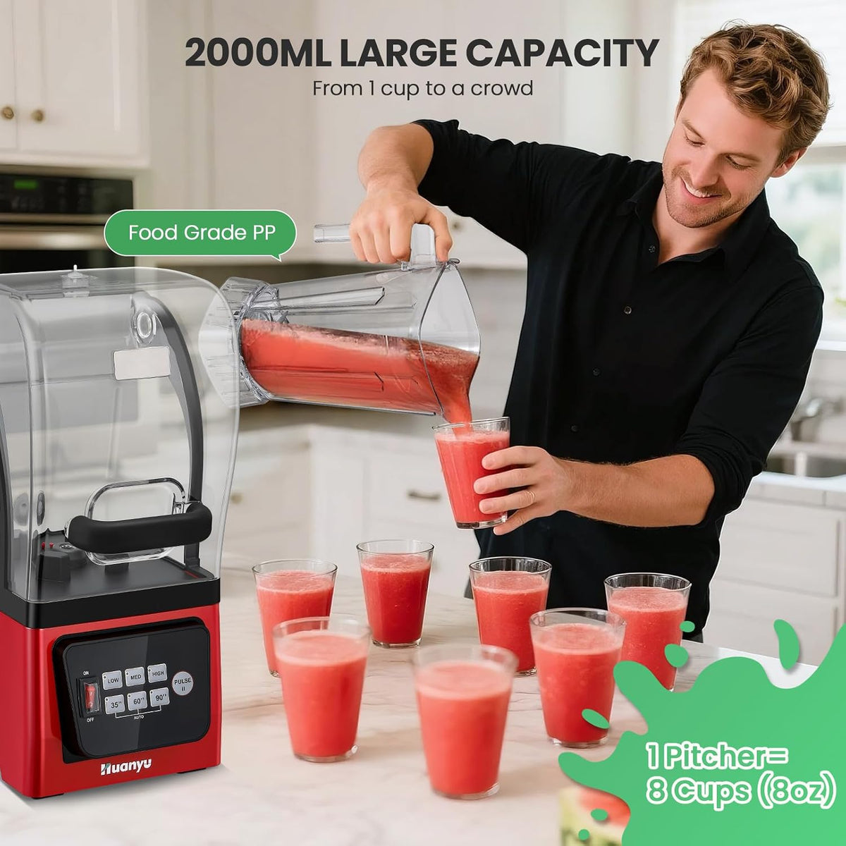 2200W Commercial Blender, Quiet Sound Enclosure, Self-Clean Red