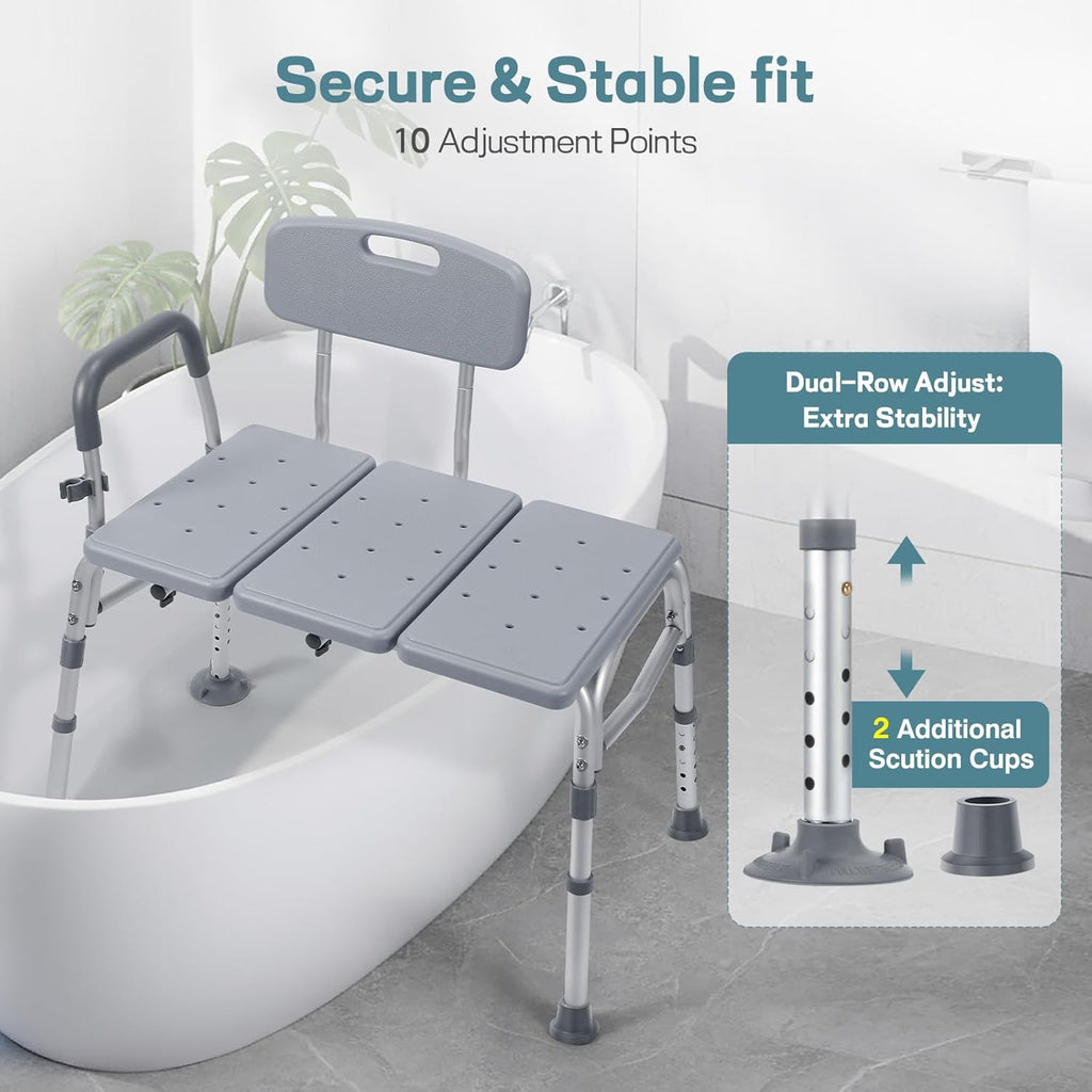 Tub Transfer Bench for Bathtub, Height Adjustable Shower Bench with Backrest, Shower Chair Bath Seat for Elderly