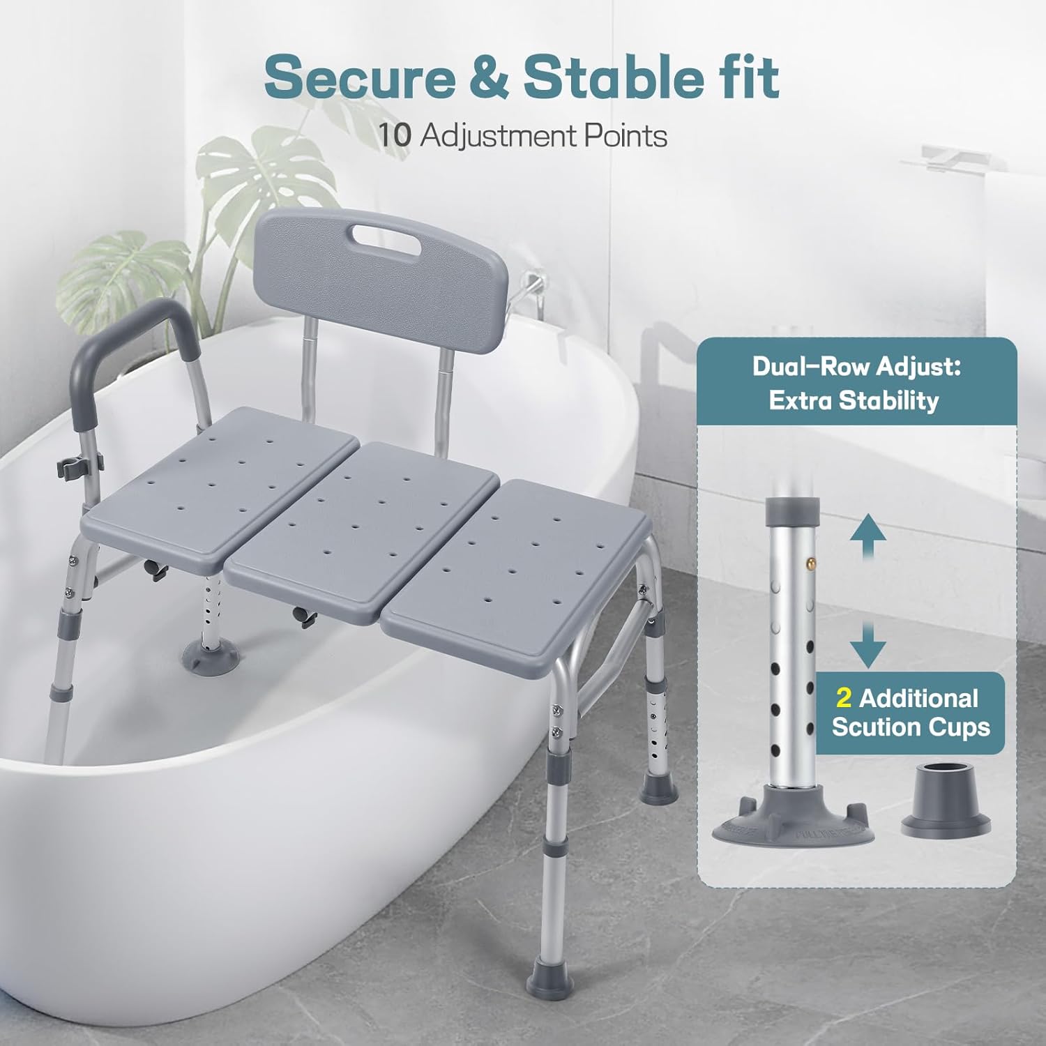 Tub Transfer Bench for Bathtub, Height Adjustable Shower Bench with Backrest, Shower Chair Bath Seat for Elderly