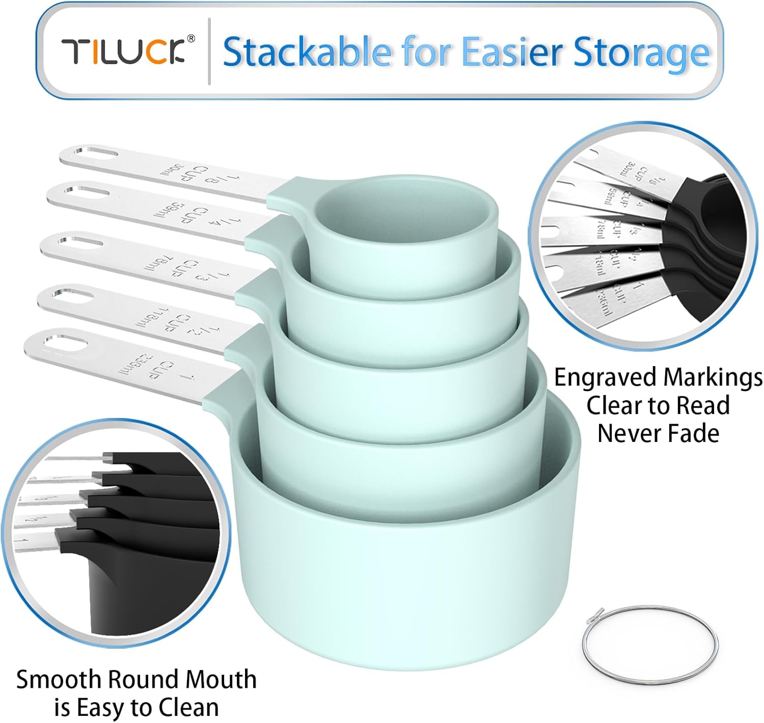 Measuring Cups & Spoons Set, Stackable Cups and Spoons, Nesting Measure Cups with Stainless Steel Handle, Kitchen