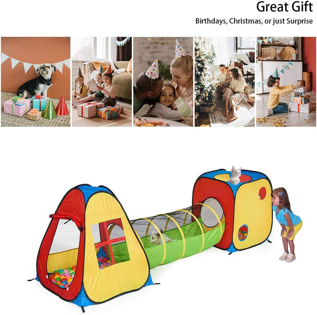 3 in 1 Pop Up Play Tent with Tunnel, Indoor/Outdoor Playhouse | Baby Ball Pit, Tunnel Toys for Toddlers 1-3, Soft