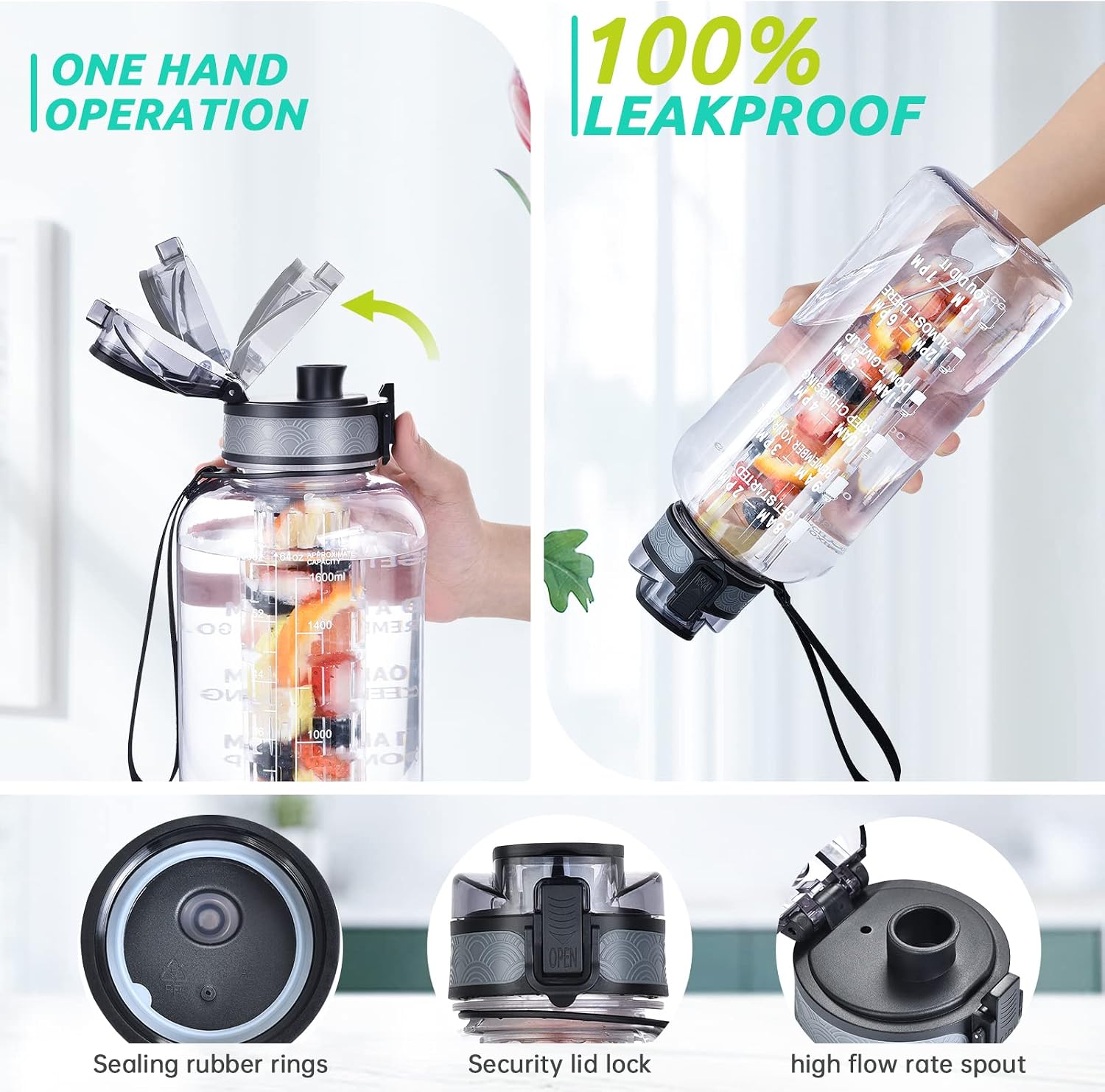 Fruit Infuser Water Bottle - 68 OZ Leakproof Plastic Infusion Bottle With Straw for Gym, Camping, Travel, Outdoor