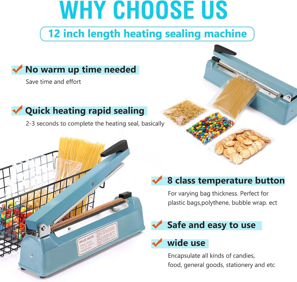 Impulse Sealer 12 Inch, Heat Sealer Machine with Repair Kit
