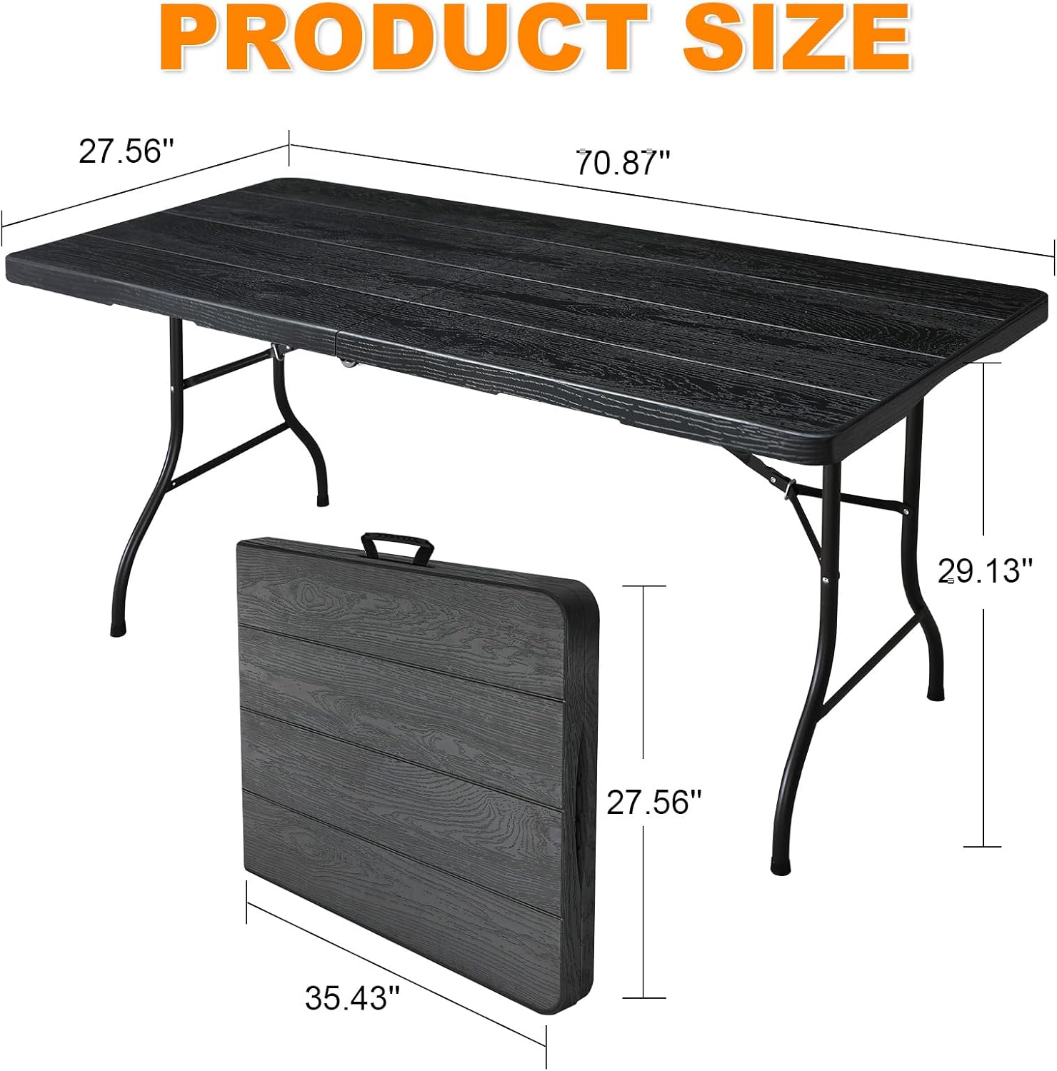 6ft Folding Table, Portable Heavy Duty Plastic Fold-in-Half Utility Table for Indoor/Outdoor Use, Dining, Camping