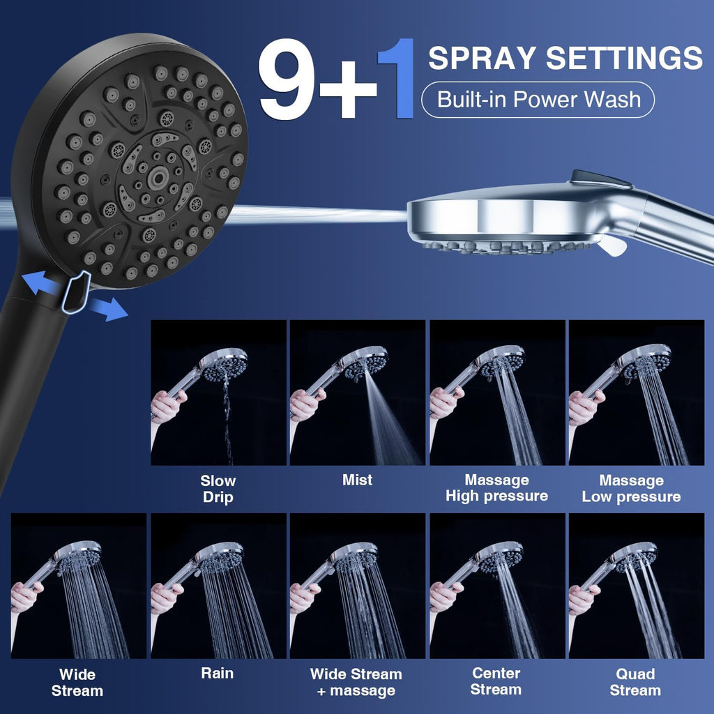 Filtered Shower Head with Handheld, High Pressure 10-Mode with Filters, Built-in Power Wash, soften hard water Remove