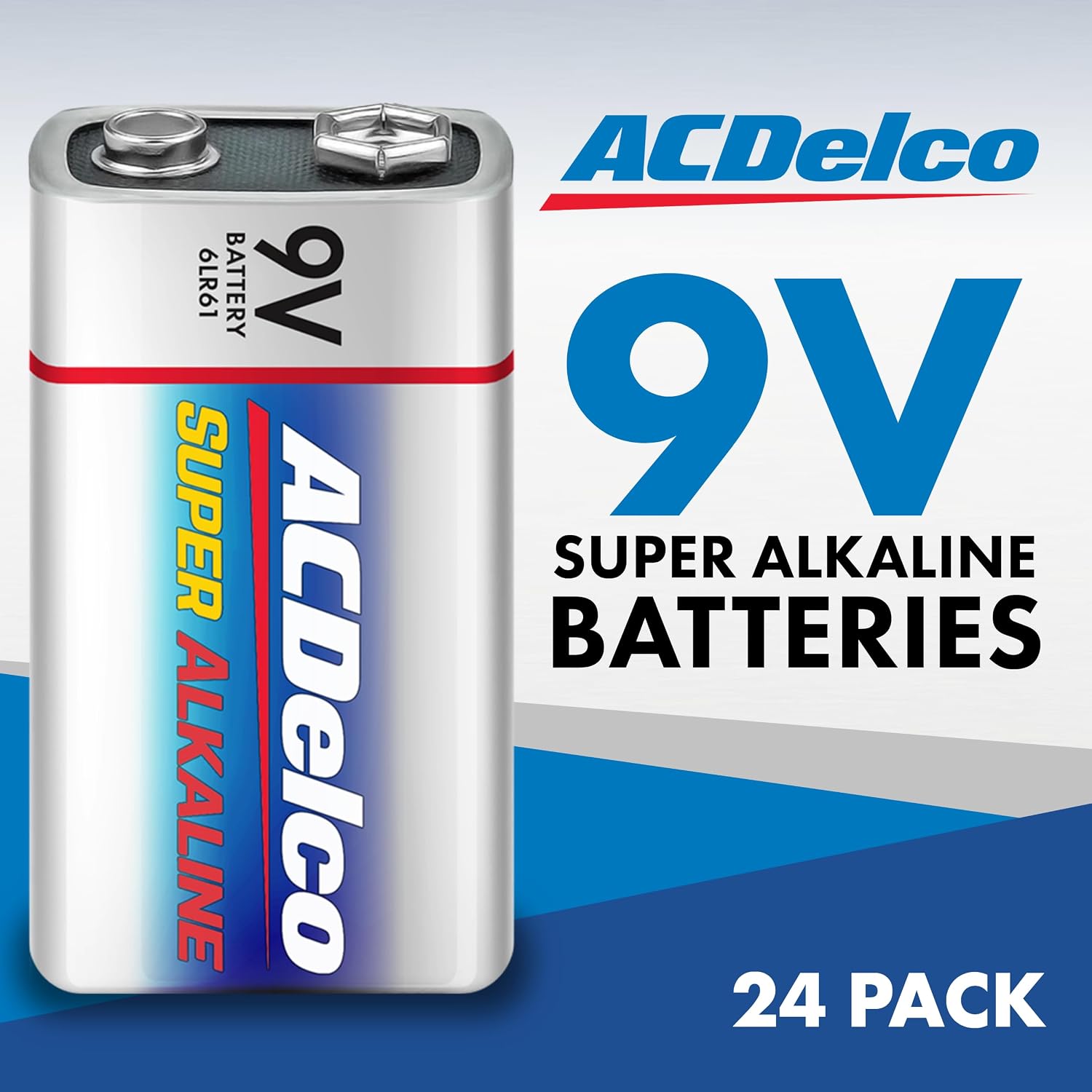 ACDelco 24-Count 9V Batteries, Maximum Power Super Alkaline Battery for Home and Office, 7-Year Shelf Life