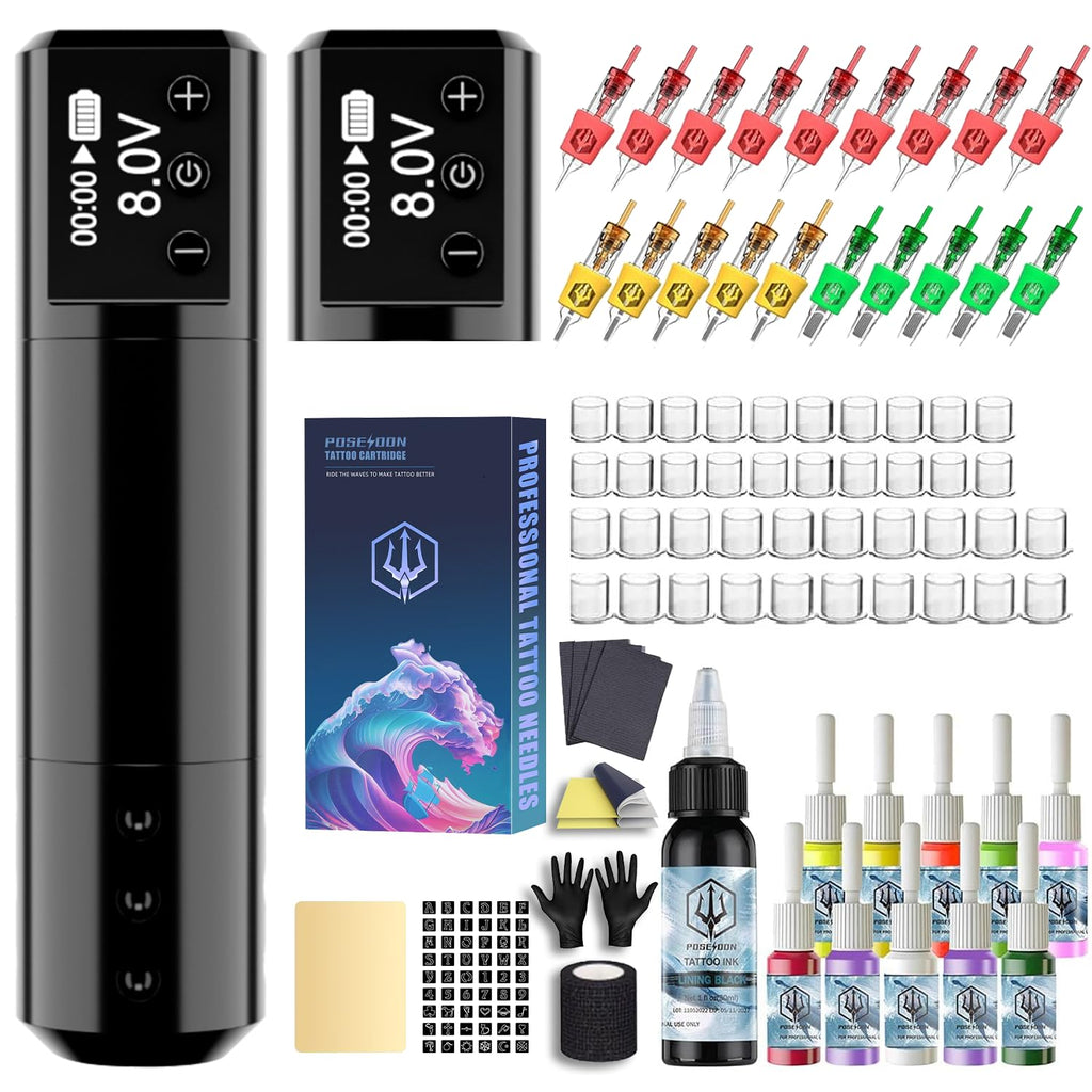Tattoo Gun Kit, Wireless Tattoo Pen with 2 Battery