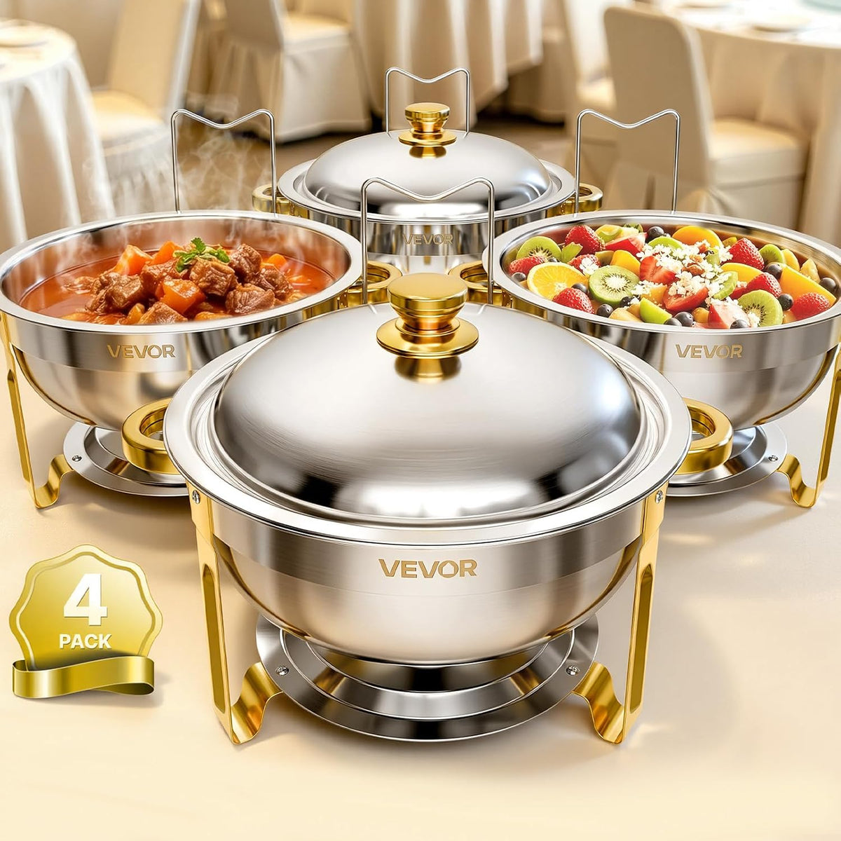 4 Packs Chafing Dishes for Buffet Set, 6QT Stainless Steel Chafer