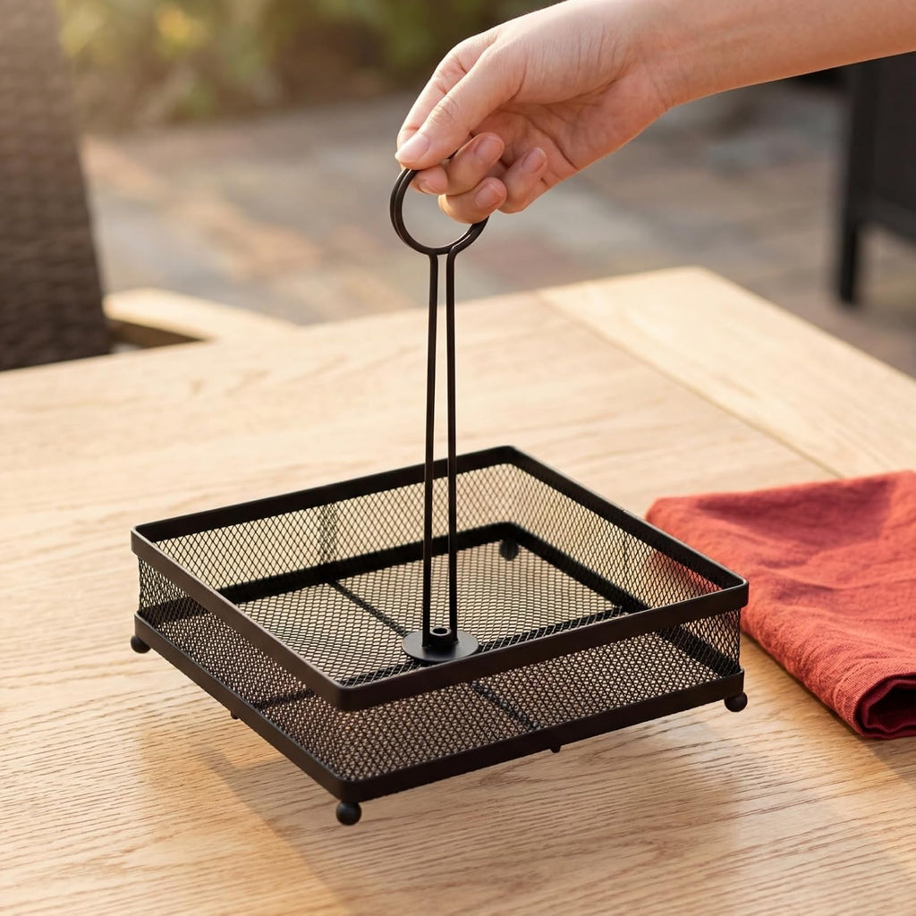2 Pack Metal Condiment Caddy, Square Table Caddy with Number Holder