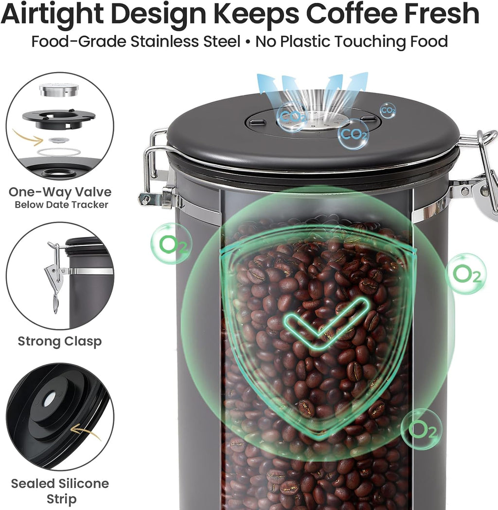 Coffee Canister,39OZ, 2.2lbs,Large Airtight Stainless Steel Container | Kitchen Food Storage Jars for Beans,Ground