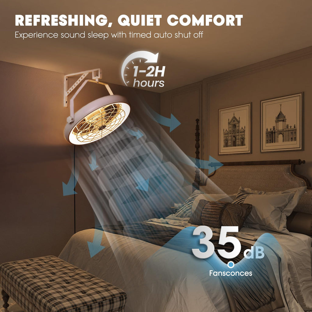 23-Inch White Plug-In Wall Mounted Fan with LED Light and Remote