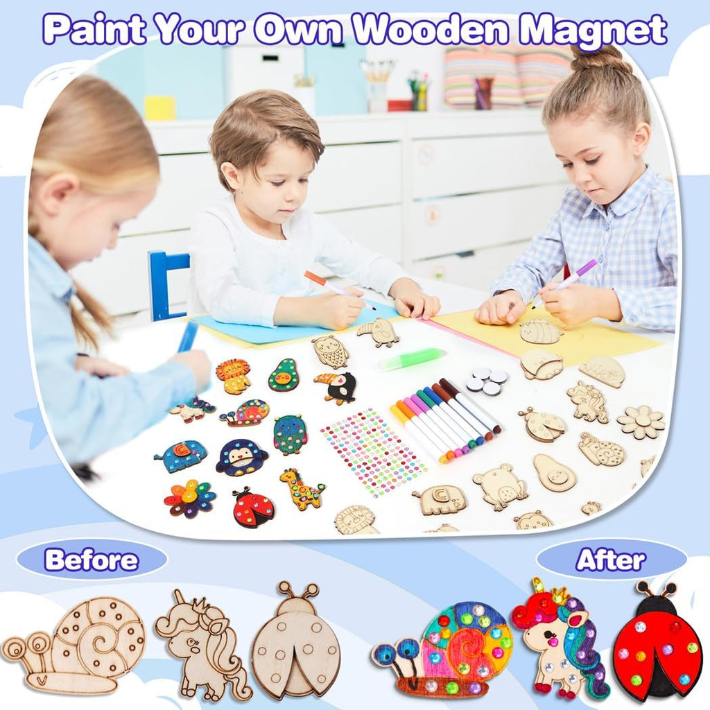 Kids Crafts, 15 PCS Kids Activities Arts and Crafts Painting Kits, Glow in The Dark Wooden Magnets to Paint