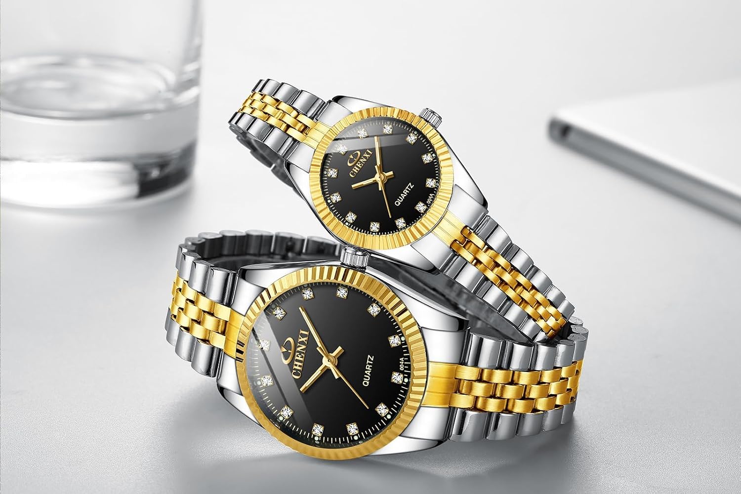 Swiss Brand Two Tone Watch Men Women Gold Silver Stainless Steel Waterproof Couple Watches