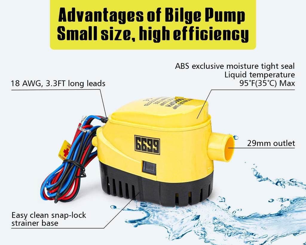 Automatic Boat Bilge Pump 12V 1500 GPH for Boats Efficient Water Removal System BGP 1500
