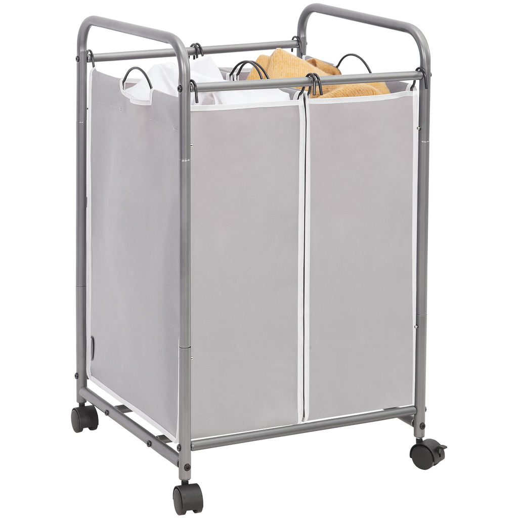 2 Section Laundry Sorter, Laundry Hamper with Wheels, Gray