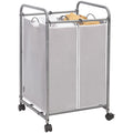 2 Section Laundry Sorter, Laundry Hamper with Wheels, Gray