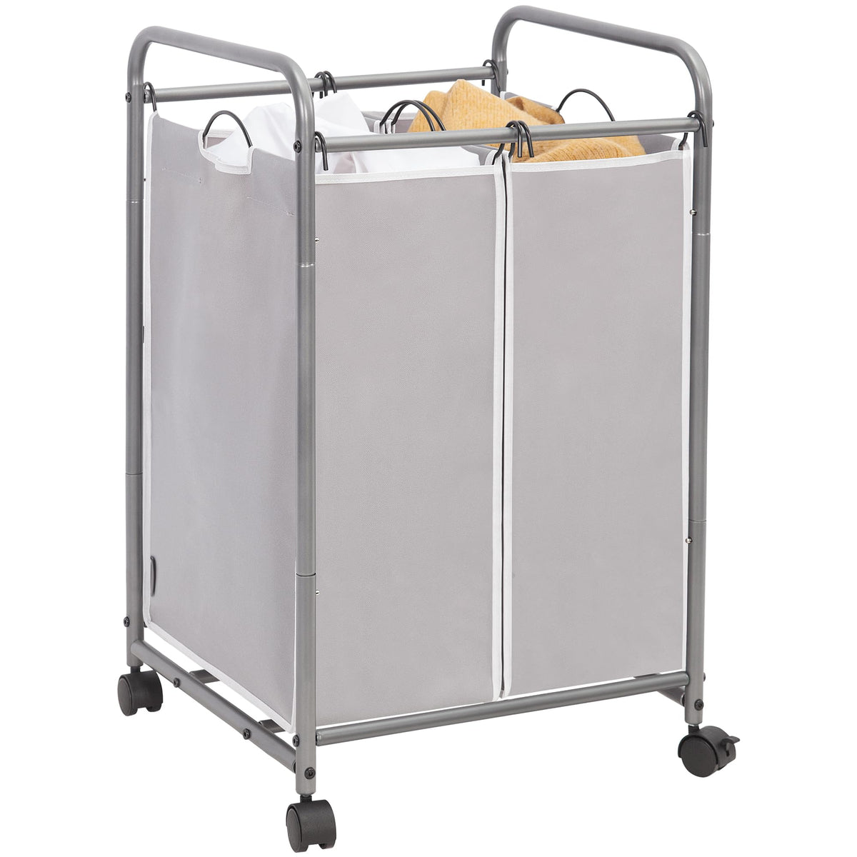 2 Section Laundry Sorter, Laundry Hamper with Wheels, Gray